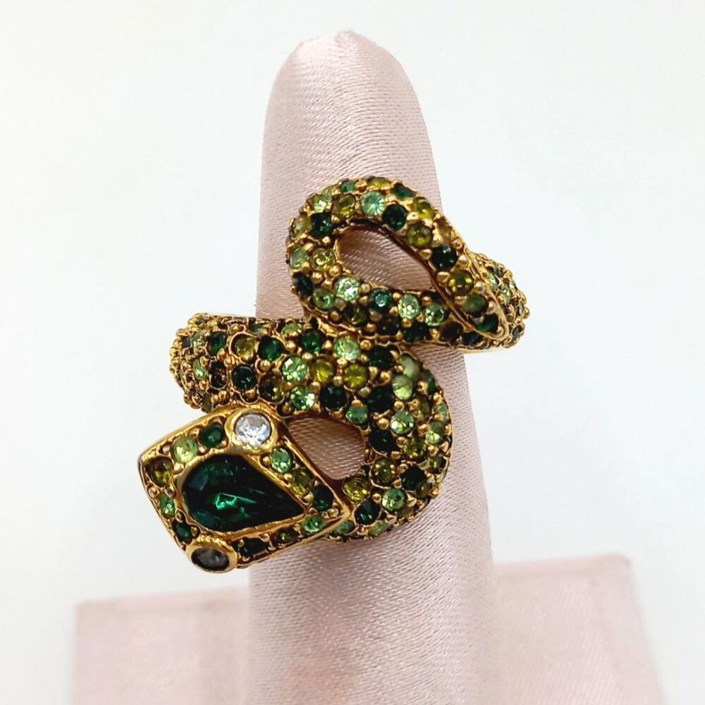 Vintage KENNETH LANE Snake Ring Green Stones Adjustable